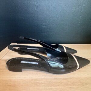 Manolo Blahnik Tuxaflat Slingback Flats Black Patent Leather 41 (US 11)